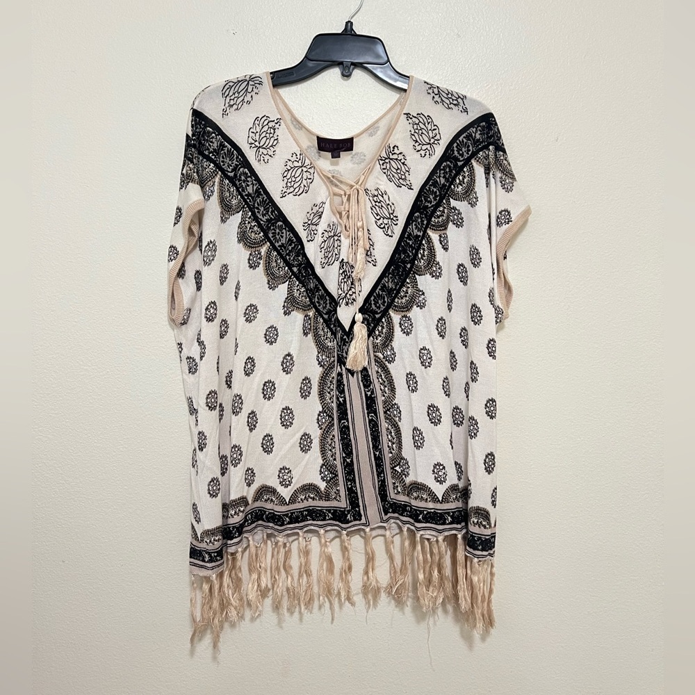NWOT Hale Bob boho printed fringe top